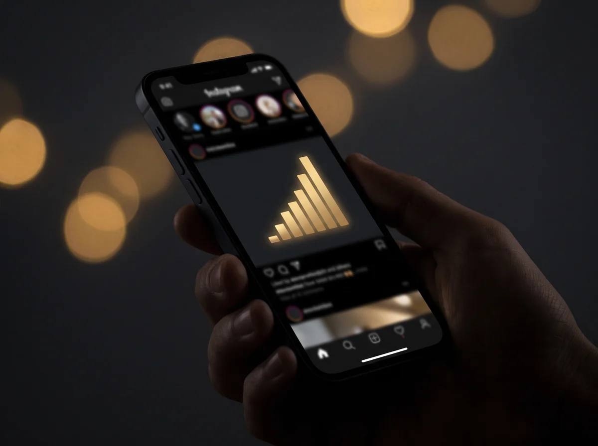 Téléphone affichant un fil social et une courbe de croissance